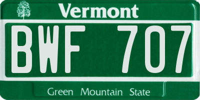 VT license plate BWF707