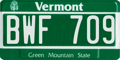 VT license plate BWF709