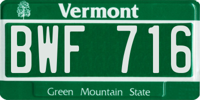 VT license plate BWF716