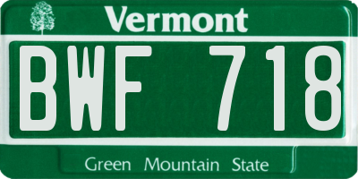 VT license plate BWF718