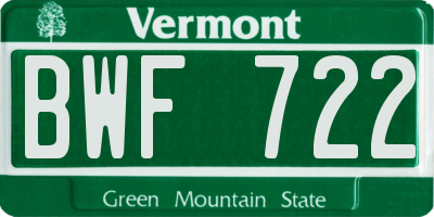 VT license plate BWF722