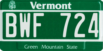 VT license plate BWF724