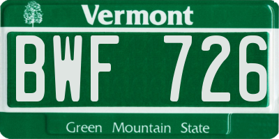 VT license plate BWF726