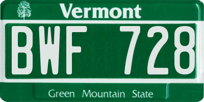 VT license plate BWF728