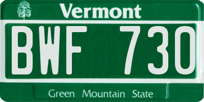 VT license plate BWF730