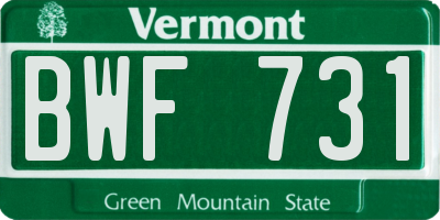 VT license plate BWF731