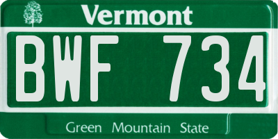 VT license plate BWF734