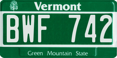 VT license plate BWF742