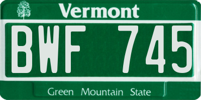 VT license plate BWF745
