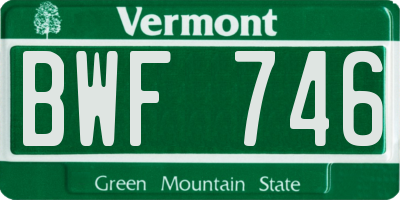 VT license plate BWF746