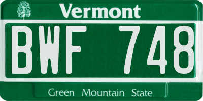 VT license plate BWF748