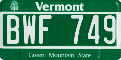 VT license plate BWF749