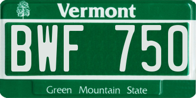 VT license plate BWF750