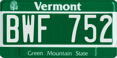 VT license plate BWF752