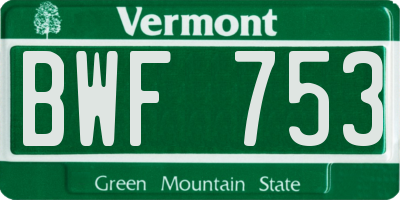 VT license plate BWF753