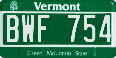VT license plate BWF754