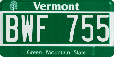 VT license plate BWF755
