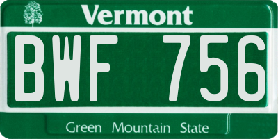 VT license plate BWF756