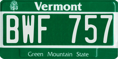 VT license plate BWF757