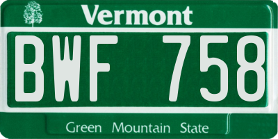 VT license plate BWF758