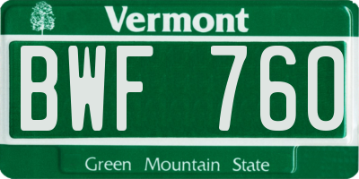 VT license plate BWF760
