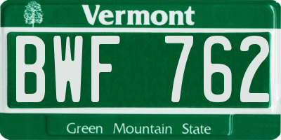 VT license plate BWF762