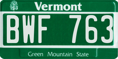 VT license plate BWF763