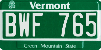 VT license plate BWF765