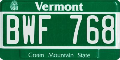 VT license plate BWF768