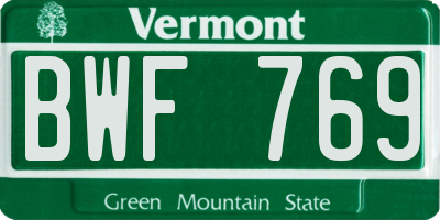 VT license plate BWF769