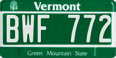 VT license plate BWF772