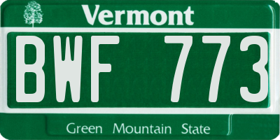 VT license plate BWF773