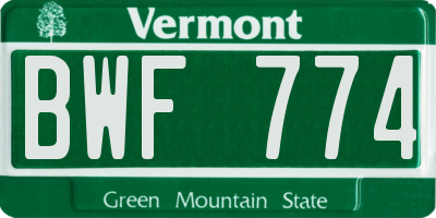 VT license plate BWF774