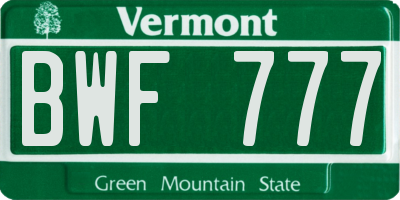 VT license plate BWF777