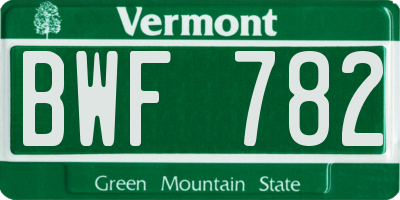 VT license plate BWF782