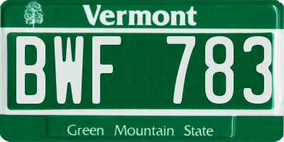 VT license plate BWF783