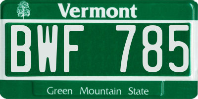 VT license plate BWF785