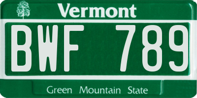 VT license plate BWF789