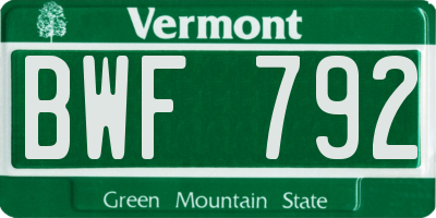 VT license plate BWF792
