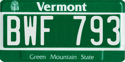 VT license plate BWF793
