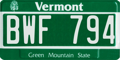 VT license plate BWF794