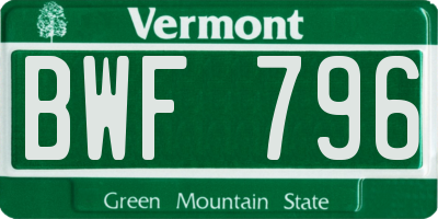 VT license plate BWF796