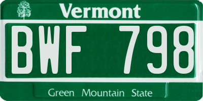 VT license plate BWF798