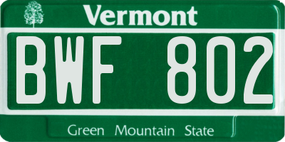 VT license plate BWF802