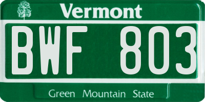 VT license plate BWF803