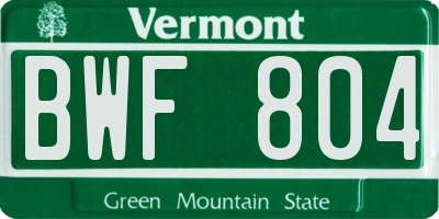 VT license plate BWF804