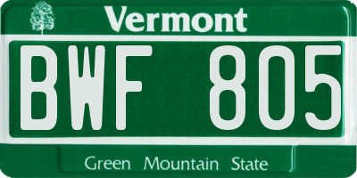 VT license plate BWF805