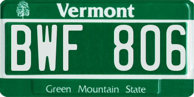VT license plate BWF806