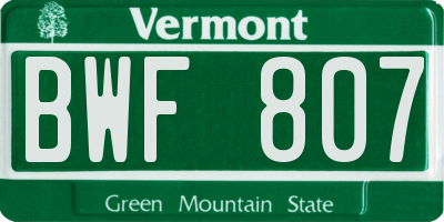 VT license plate BWF807