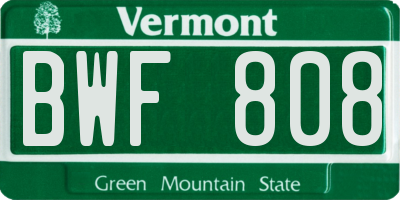 VT license plate BWF808